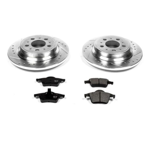 2004-2009 Volvo V70, S80, S60 Rear PowerStop Z23 Evolution Sport Brake Upgrade Kit - Heavy-Duty Drilled & Slotted Rotors with Carbon-Fiber Ceramic Pads for Towing & Daily Driving - Premium Replacement