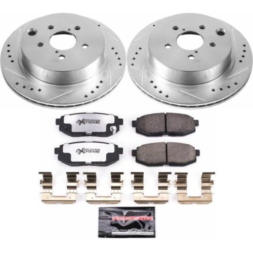 2014-2018 Subaru Forester Rear PowerStop Z26 Street Warrior Brake Upgrade Kit - Heavy-Duty Drilled & Slotted Rotors with Carbon-Fiber Ceramic Pads for Improved Performance