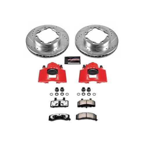 1996-1999 GMC K1500 Suburban Front Z36 Truck & Tow Brake Upgrade Kit with Drilled & Slotted Rotors, Carbon-Fiber Ceramic Pads, Powder Coated Calipers - Premium Replacement