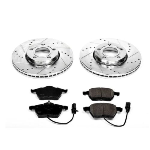 2000-2005 Volkswagen Passat Front Z23 Evolution Sport Brake Kit with Drilled & Slotted Rotors and Carbon-Fiber Ceramic Pads - Premium Replacement