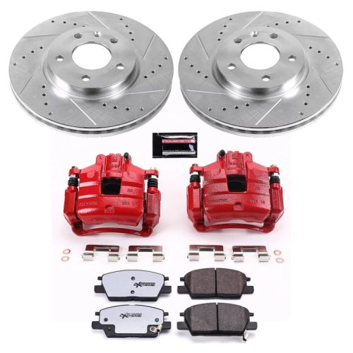2016-2018 Chevrolet Malibu & Equinox Heavy-Duty Brake Upgrade Kit with Drilled & Slotted Rotors, Carbon-Fiber Ceramic Pads, Powder Coated Calipers - Premium Replacement
