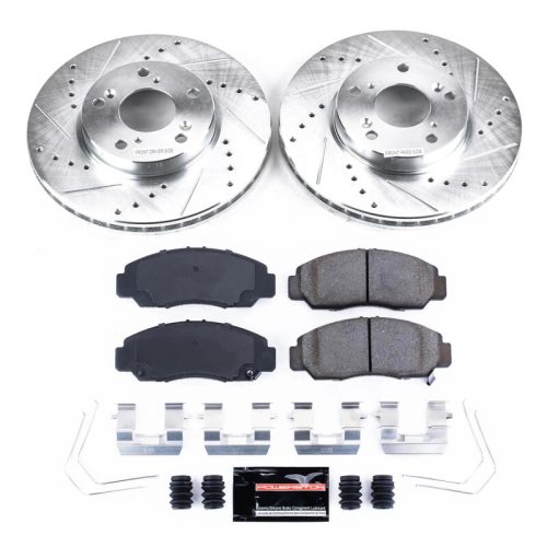 2006-2011 Honda Civic Front Brake Rotor and Carbon-Fiber Ceramic Brake Pads Upgrade - Heavy-Duty Drilled & Slotted Performance Brake System by PowerStop Part K9109