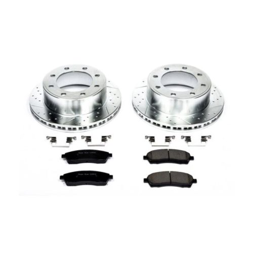 2002-2005 Ford F-250 Super Duty Rear Brake Rotor and Carbon-Fiber Ceramic Brake Pad Upgrade - Heavy-Duty Drilled & Slotted Performance Brake System - Premium Replacement