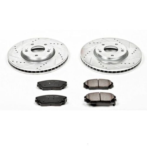 2010 Hyundai Sonata Front Brake Rotor and Carbon-Fiber Ceramic Brake Pad Assembly - Heavy-Duty Drilled & Slotted Performance Upgrade by PowerStop Part K4647