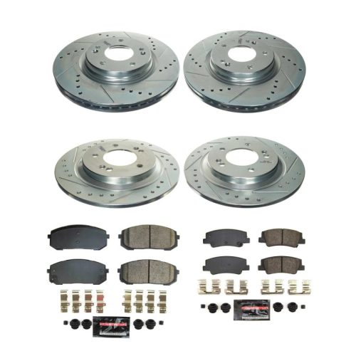 2014-2015 Kia Sorento & 2020 Hyundai Sonata Heavy-Duty Drilled and Slotted Brake Rotors with Carbon-Fiber Ceramic Pads - Premium Replacement