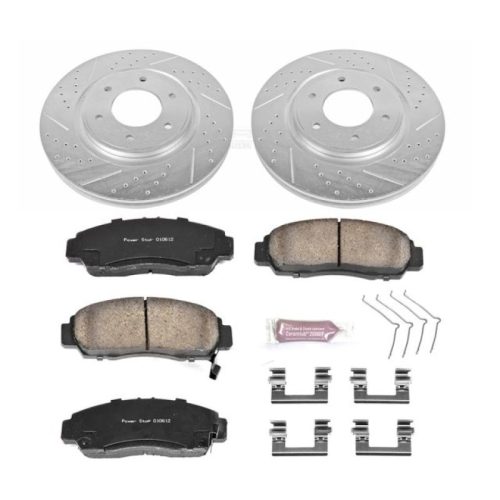 2011-2014 Nissan Titan & Armada Front Heavy-Duty Drilled & Slotted Brake Rotor and Carbon-Fiber Ceramic Brake Pad Assembly - Premium Replacement