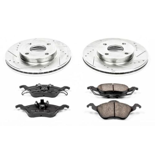 2002-2004 Ford Focus Front Z23 Evolution Sport Brake Upgrade Kit - Premium Heavy-Duty Drilled & Slotted Rotors with Carbon-Fiber Ceramic Pads