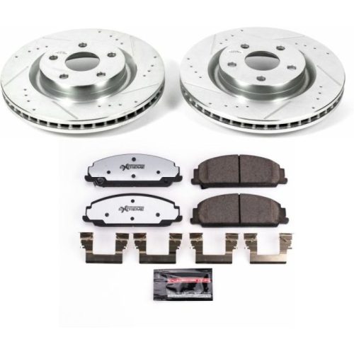 2008-2009 Pontiac G8 Front Z26 Street Warrior Brake Upgrade Kit - Heavy Duty Drilled & Slotted Rotor Performance with Carbon-Fiber Ceramic Pads - Premium Replacement
