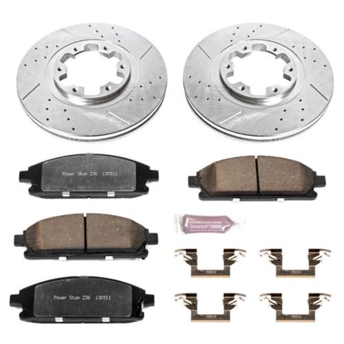 1998-2001 Nissan Pathfinder Front Z36 Truck & Tow Brake Kit - Heavy Duty Drilled & Slotted Rotor and Carbon-Fiber Ceramic Brake Pads - Premium Replacement