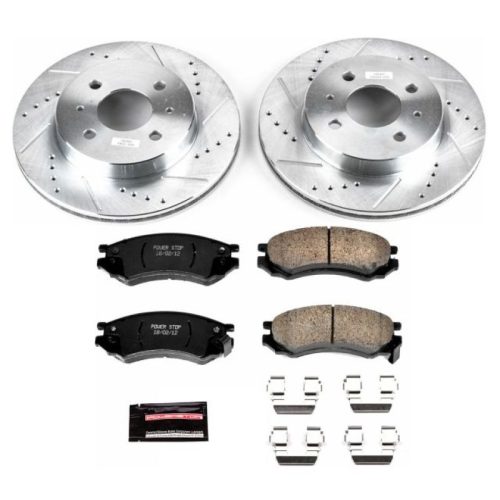 1991-2000 Saturn SC Front Z23 Evolution Sport Brake Upgrade Kit - Heavy-Duty Drilled & Slotted Rotors with Carbon-Fiber Ceramic Pads - Premium Replacement