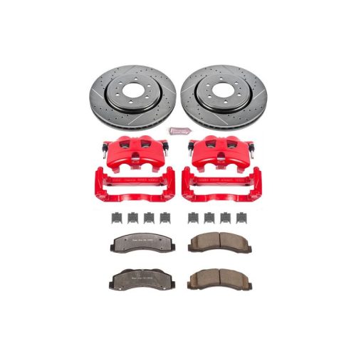 2012-2013 Ford F-150 Heavy-Duty Truck & Tow Brake Upgrade Kit with Drilled & Slotted Rotors, Carbon-Fiber Ceramic Brake Pads, Powder Coated Calipers - Premium Replacement