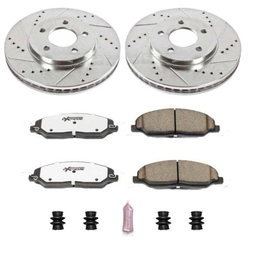 2005-2010 Ford Mustang Front Brake Upgrade Kit with Drilled & Slotted Rotors and Carbon-Fiber Ceramic Pads - Premium Replacement