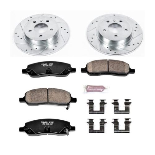 2006-2008 Buick Lucerne Rear Z23 Evolution Sport Brake Upgrade Kit - Drilled & Slotted Rotors with Carbon-Fiber Ceramic Pads for Heavy-Duty Towing and Fleet Use - Premium Replacement