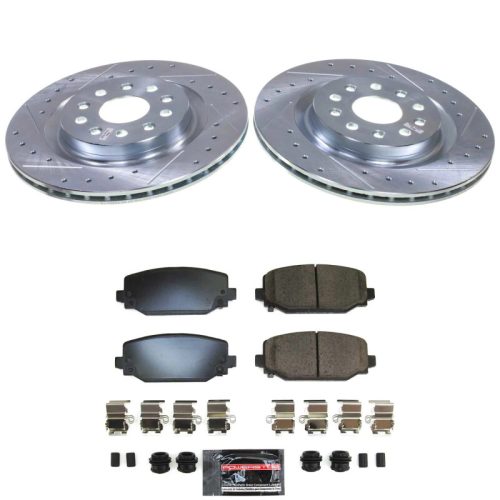 2021-2022 Jeep Grand Cherokee L Rear Z23 Evolution Sport Brake Kit with Drilled & Slotted Rotors and Carbon-Fiber Ceramic Pads - Premium Replacement