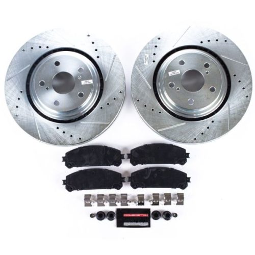 2012-2015 Lexus RX350 & 2008 Toyota Highlander PowerStop Z23 Evolution Sport Brake Upgrade Kit - Heavy-Duty Drilled & Slotted Rotors with Carbon-Fiber Ceramic Pads for Towing & Daily Use - Premium Replacement