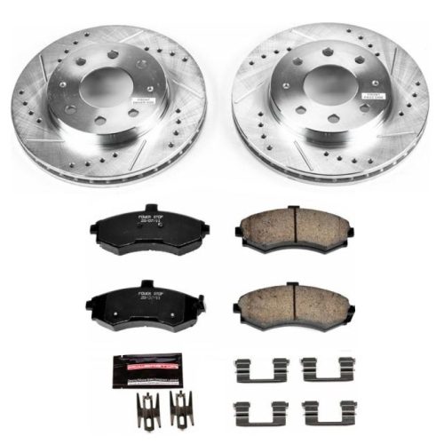 2002-2005 Hyundai Elantra Front Power Stop Z23 Evolution Sport Brake Upgrade Kit - Heavy-Duty Drilled & Slotted Rotors with Carbon-Fiber Ceramic Pads - Premium Replacement