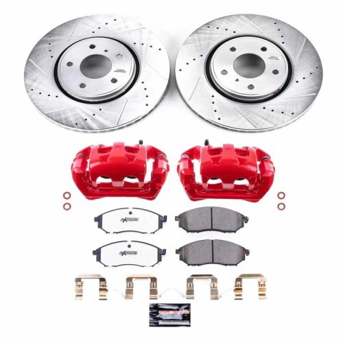 2005-2010 Infiniti FX35 Front Z26 Street Warrior Brake Upgrade Kit with Drilled & Slotted Rotors, Carbon-Fiber Ceramic Pads, Powder Coated Calipers - Premium Replacement