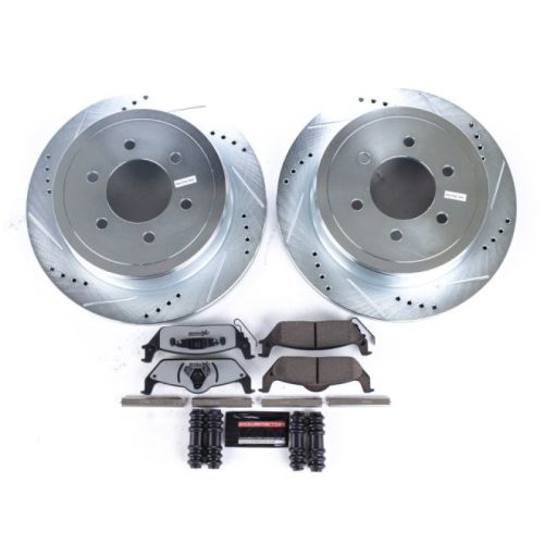 2004-2011 Ford F-150 Rear Heavy-Duty Drilled & Slotted Brake Rotor and Ceramic Brake Pad Assembly - Premium Replacement