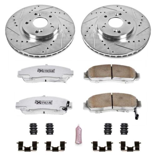 2001-2009 Honda Accord & Acura CL Front Z26 Street Warrior Brake Upgrade Kit - Heavy-Duty Drilled & Slotted Rotors with Carbon-Fiber Ceramic Pads - Premium Replacement