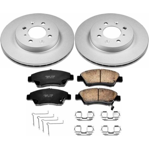 2003-2005 Honda Civic Front Z17 Evolution Geomet Coated Brake Rotor and Ceramic Pad Assembly - Premium Replacement