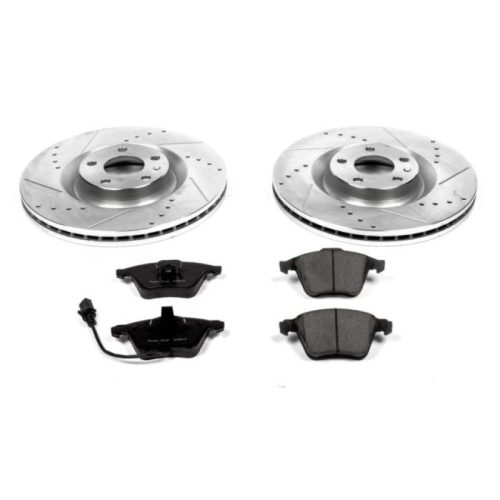 2005-2009 Audi S4 Front PowerStop Z23 Evolution Sport Brake Kit - Premium Heavy-Duty Drilled & Slotted Rotors with Carbon-Fiber Ceramic Pads and Hardware