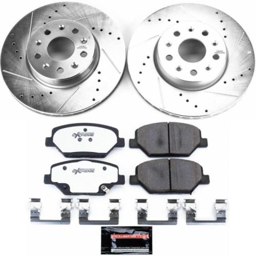 2016-2021 Chevrolet Camaro Front Brake Performance Upgrade with Drilled & Slotted Rotors and Carbon-Fiber Ceramic Pads - Premium Replacement