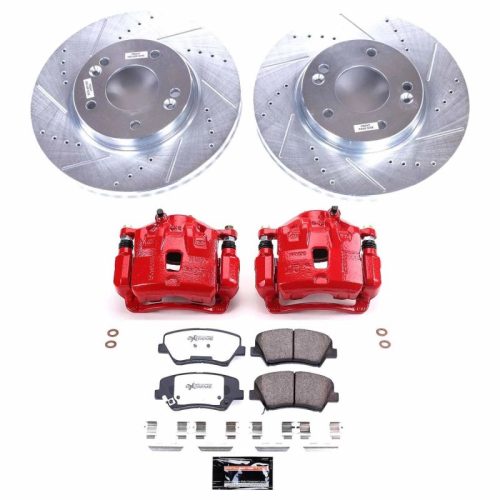 2011-2015 Hyundai Elantra Front Z26 Street Warrior Brake Kit with Drilled & Slotted Rotors, Carbon-Fiber Ceramic Pads, Powder Coated Calipers - Premium Replacement