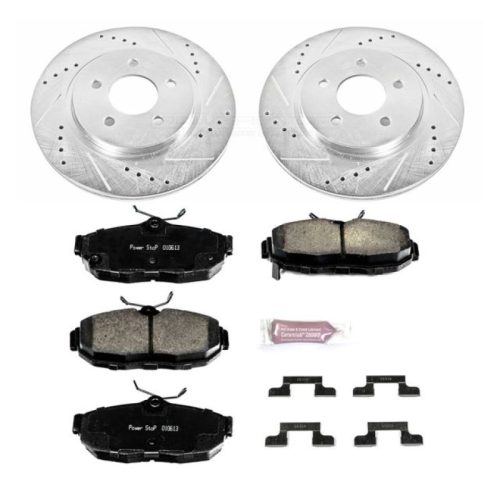 2012 Ford Mustang Rear Z23 Evolution Sport Brake Upgrade Kit - Drilled & Slotted Rotors with Carbon-Fiber Ceramic Pads for Heavy-Duty Performance - Premium Replacement