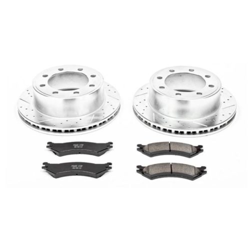 2004-2007 Ford E-150, E-250, E-350 Super Duty & Club Wagon Heavy-Duty Drilled & Slotted Brake Rotors with Carbon-Fiber Ceramic Pads - Premium Replacement