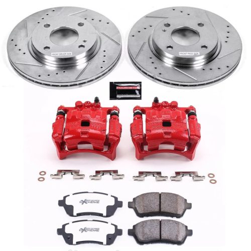 2011-2013 Ford Fiesta Front Z26 Street Warrior Brake Upgrade Kit with Drilled & Slotted Rotors and Powder Coated Calipers - Premium Replacement