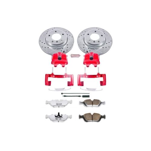 2001-2002 BMW Z3 Front Z26 Street Warrior Brake Upgrade Kit with Drilled & Slotted Rotors and Powder Coated Calipers - Premium Heavy-Duty Replacement