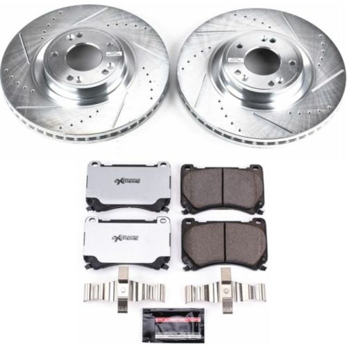 2009-2014 Hyundai Genesis Front Z26 Street Warrior Brake Upgrade Kit - Heavy-Duty Drilled & Slotted Rotors with Carbon-Fiber Ceramic Pads - Premium Replacement