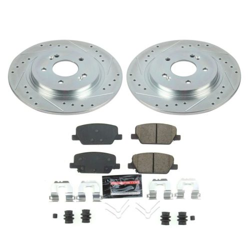 2019-2020 Hyundai Santa Fe & Kia Telluride Rear Z23 Evolution Sport Brake Assembly - Heavy Duty Drilled & Slotted Rotor with Carbon-Fiber Ceramic Pads - Premium Replacement
