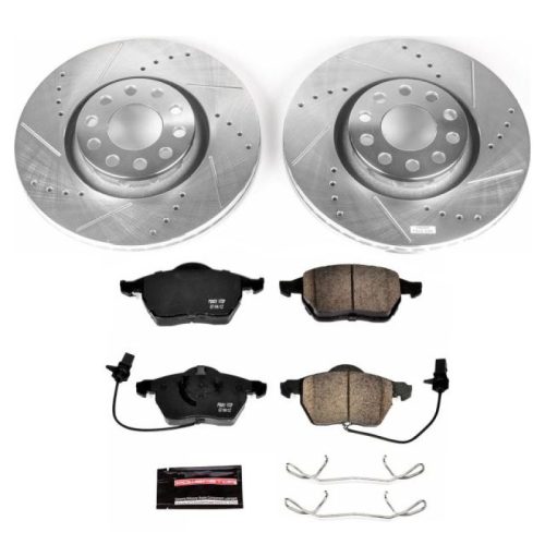 2002-2004 Audi A4 Quattro & A6 Front Brake Performance Upgrade with Drilled & Slotted Rotors and Carbon-Fiber Ceramic Pads - Premium Replacement