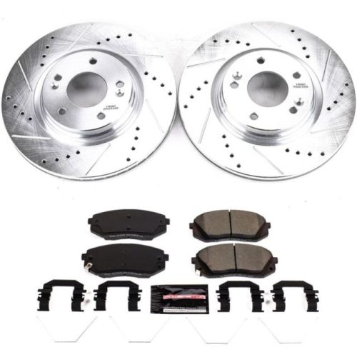 2017-2019 Kia Soul & Hyundai Veloster Front Brake Rotor and Carbon-Fiber Ceramic Brake Pad Assembly - Heavy-Duty Drilled & Slotted Performance Replacement