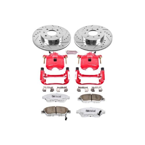 2007-2008 Honda Fit Front Z26 Street Warrior Brake Upgrade Kit with Drilled & Slotted Rotors and Powder Coated Calipers - Premium Replacement