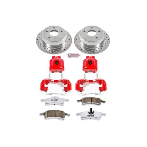 2000-2004 Jeep Grand Cherokee Rear Z26 Street Warrior Brake Upgrade Kit with Drilled & Slotted Rotors, Carbon-Fiber Ceramic Pads, Powder Coated Calipers - Premium Replacement
