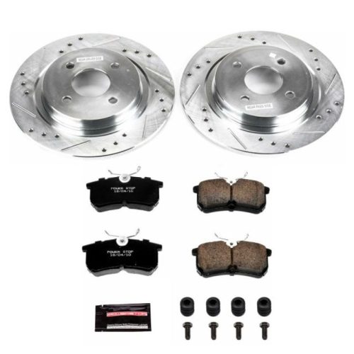 2002-2004 Ford Focus Rear Z23 Evolution Sport Brake Upgrade Kit - Drilled & Slotted Rotors with Carbon-Fiber Ceramic Pads - Premium Replacement