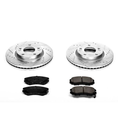 2010 Hyundai Sonata Front Brake Rotor and Carbon-Fiber Ceramic Brake Pad Assembly - Heavy-Duty Drilled & Slotted Rotors with Easy Bolt-On Upgrade