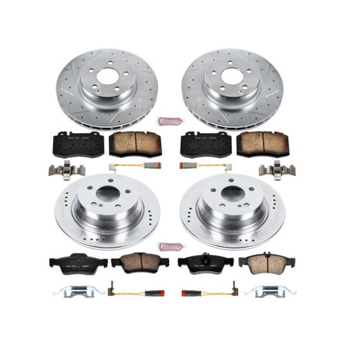 2006 Mercedes-Benz E350 Front and Rear Brake Rotor and Pad Upgrade Kit - Heavy-Duty Drilled & Slotted Performance with Carbon-Fiber Ceramic Pads - Premium Replacement