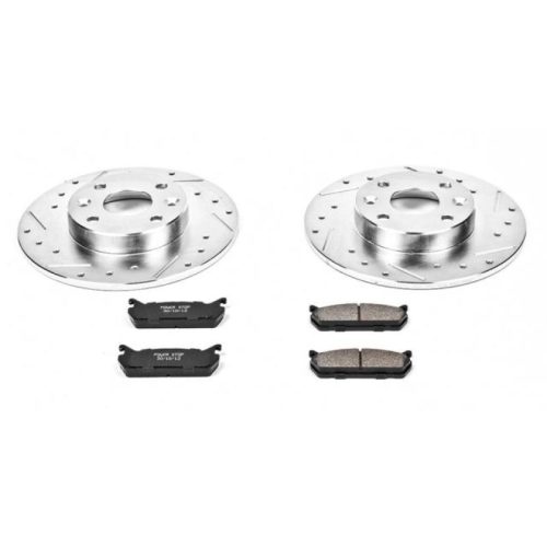 1991-1996 Ford Escort & Mercury Tracer Rear Z23 Evolution Sport Brake Upgrade Kit - Heavy-Duty Drilled & Slotted Rotors with Carbon-Fiber Ceramic Brake Pads - Premium Replacement