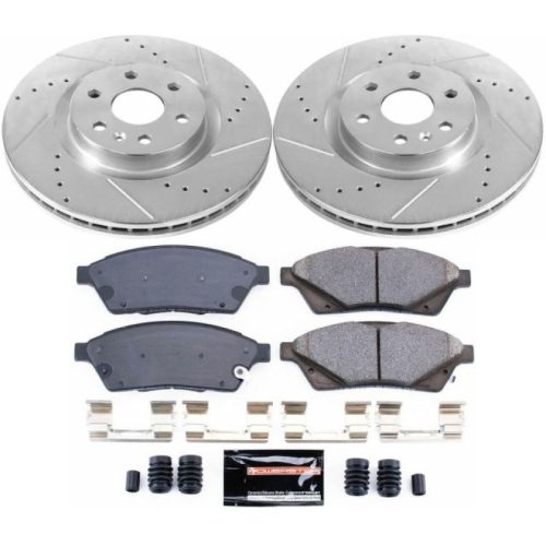 2010-2011 Cadillac SRX Front Z23 Evolution Sport Brake Kit with Drilled & Slotted Rotors and Carbon-Fiber Ceramic Pads - Premium Heavy-Duty Replacement
