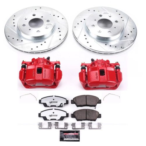 2015-2018 Honda Fit Front Z26 Street Warrior Brake Upgrade Kit with Drilled & Slotted Rotors, Carbon-Fiber Ceramic Pads, Powder Coated Calipers - Premium Replacement