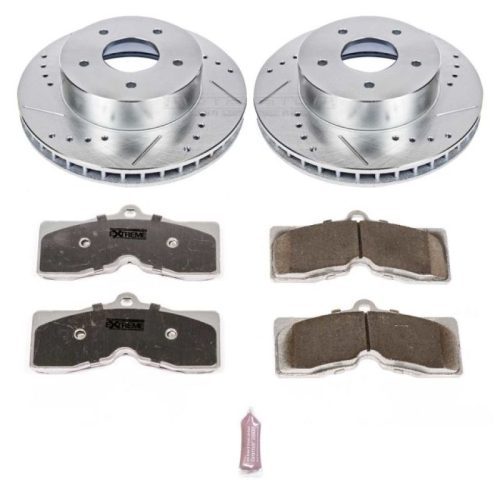 1974-1982 Chevrolet Corvette Front Z26 Street Warrior Brake Kit - Heavy-Duty Drilled and Slotted Rotor and Carbon-Fiber Ceramic Brake Pads - Premium Replacement