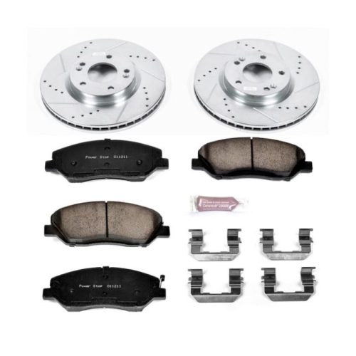 2007-2009 Hyundai Santa Fe Front Heavy-Duty Drilled and Slotted Brake Rotor and Carbon-Fiber Ceramic Brake Pad Assembly - Premium Replacement