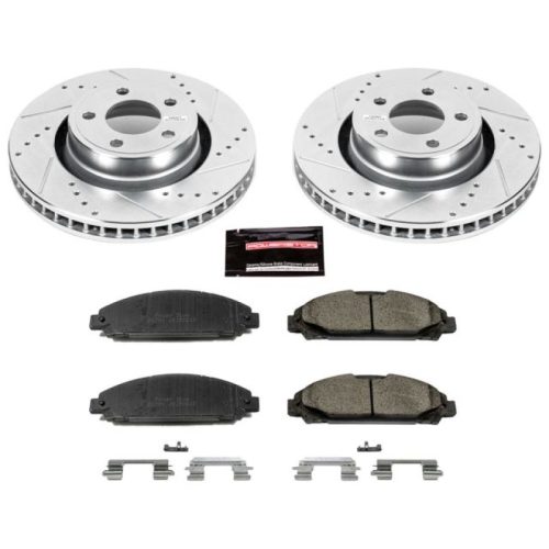 2015-2018 Ford Mustang Front Z23 Evolution Sport Brake Kit with Drilled & Slotted Rotors and Carbon-Fiber Ceramic Pads - Premium Replacement