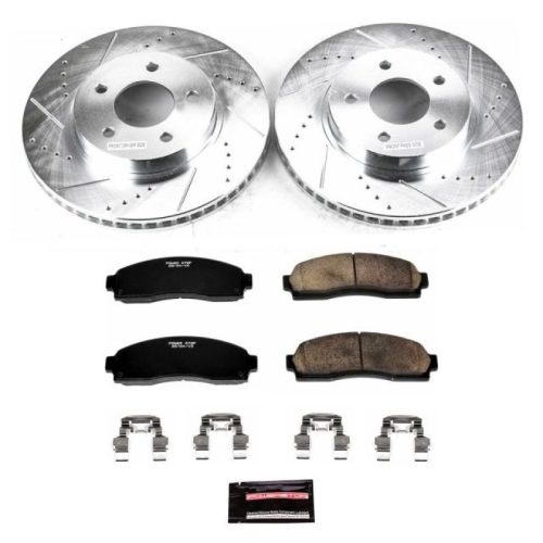 2005-2006 Chevrolet Equinox, 2002-2005 Saturn Vue Front Z23 Evolution Sport Brake Upgrade Kit - Heavy Duty Drilled & Slotted Rotors with Carbon-Fiber Ceramic Pads for Towing & Daily Use - Premium Replacement