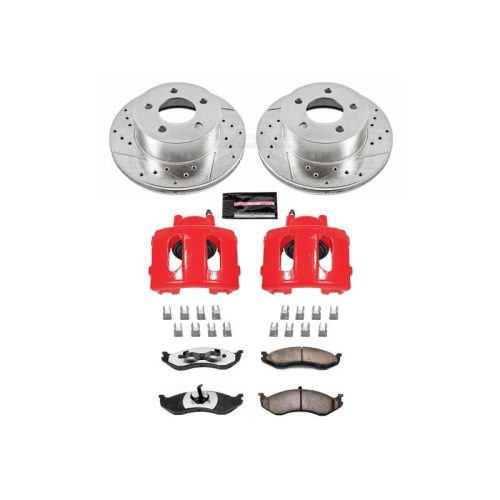 1990-1999 Jeep Wagoneer & Cherokee Heavy-Duty Brake Rotor and Pad Assembly with Powder Coated Calipers - Premium Replacement