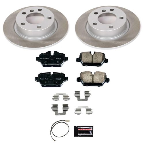 2011-2014 Mini Cooper Countryman Rear Semi-Coated Rotor Kit with Ceramic Brake Pads - Premium Replacement