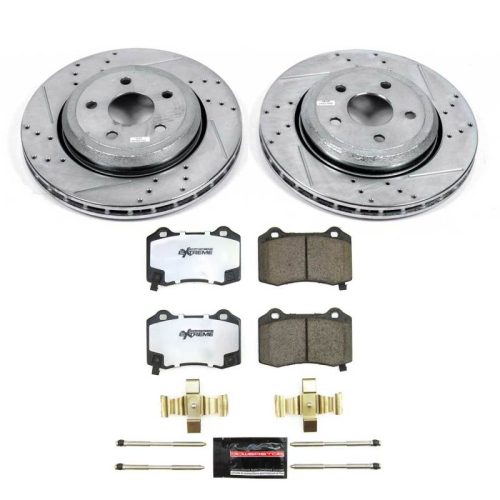 2018-2021 Jeep Grand Cherokee & Dodge Durango Heavy-Duty Drilled and Slotted Brake Rotor and Carbon-Fiber Ceramic Brake Pad Upgrade - Premium Replacement